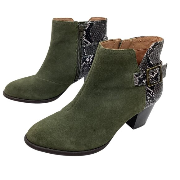 Vionic Naomi Snake Suede Ankle Boots Womens 7W Olive - Picture 3 of 13